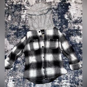 OshKosh B'gosh Black and White Plaid Hooded Shirt